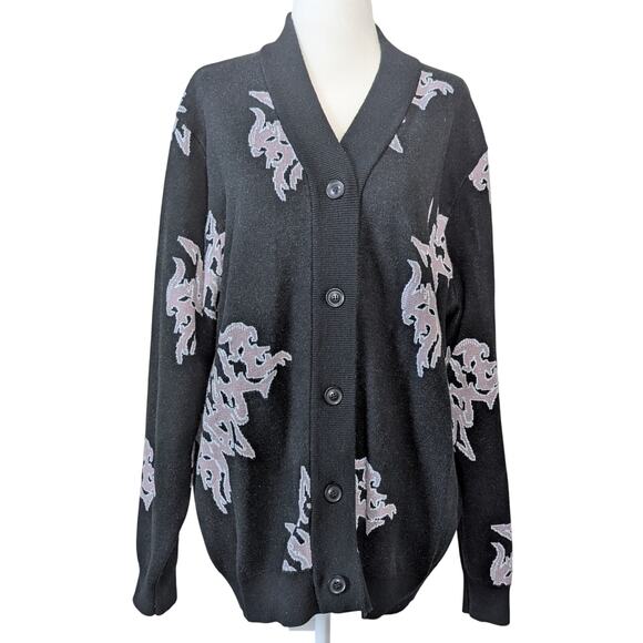 SWIXXZ Sweaters - SWIXXZ by Maggie Lindemann Black Lightning Print Button Up Cardigan Size XL